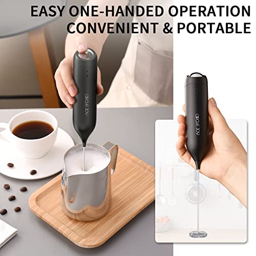  Milk Frother Handheld, Frother For Coffee, Drink Mixer Rechargeable USB-C, Electric Whisk With Integrated Stand And Charger, Mini Mixer Wand Wall Mount For Matcha, Black