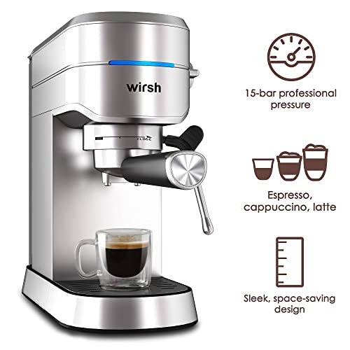  Espresso Machine, 15 Bar Espresso Maker With Commercial Steamer For Latte And Cappuccino, Expresso Coffee Machine With 42 Oz Removable Water Tank, Full Stainless Steel (Home Barista)
