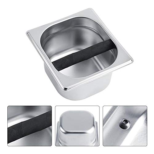 Stainless Steel Coffee Knock Box, Professional Coffee Maker Machine Holder Container Knock Box With Deep Bowl / Durable Rubber Stem, Silver