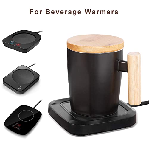  Flat Bottom Mug With Wood Lid, Ceramic Tea Cup For Coffee Warmer, Flat Bottomed, Wooden Handle, 14oz