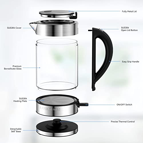  Electric Kettle 1500W,1.7L Borosilicate Glass Tea Kettle With LED Light, Water Kettle Electric Fast Boiling, Auto Shut-Off And Boil-Dry Protection, BPA Free