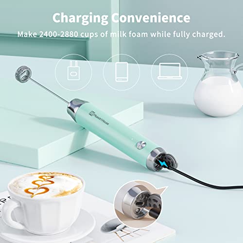  Rechargeable Milk Frother For Coffee, Handheld Electric Foam Maker Detachable Stainless Steel Whisk Drink Mixer Foamer For Lattes, Cappuccino, Hot Chocolate, Matcha With 2 Whisks-Green