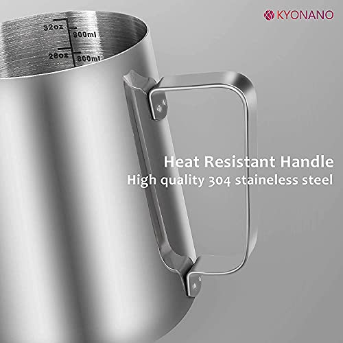  Milk Frothing Pitcher 900ml/32oz Espresso Accessories Set: Stainless Steel Milk Pitcher With Insulated Glasses Espresso Mug & 2 Spoons, Milk Frother Cup Frothing Pitcher Barista Tools