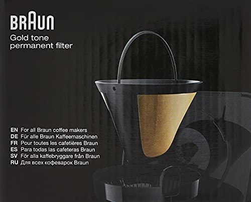 Braun Gold Tone Permanent Coffee Filter, Reusable #4 Cone Shaped, No Paper Filter Needed, Fits Coffee Makers Series 7 & Series 9, BRSC002 ,Black