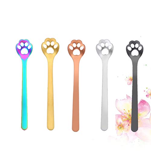  Cooking Spoon Coffee Spoon 5PCS Stainless Steel Stirring Spoon Mini Slotted Spoon Paw Shape Dessert Spoon Rainbow Coffee Spoons Espresso Beverage Drink Stirrer Ice Cream Spoon Serving Spoon