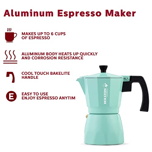  6 Cup Aluminum Espresso Maker, Mint - Great Tasting Traditional Espresso Coffee In Minutes