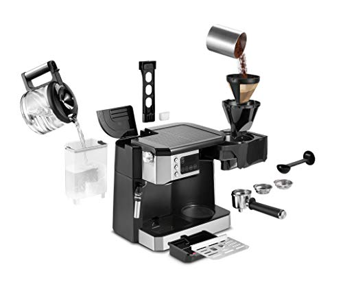 De'Longhi All-in-One Combination Coffee Maker & Espresso Machine + Advanced Adjustable Milk Frother For Cappuccino & Latte + Glass Coffee Pot 10-Cup, COM532M