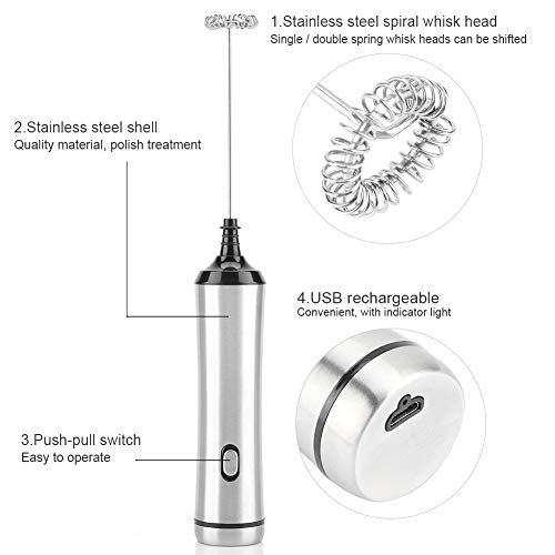 USB Rechargeable Stainless Steel Handheld Electric Milk Frother Foam Maker Coffee Decor Tool