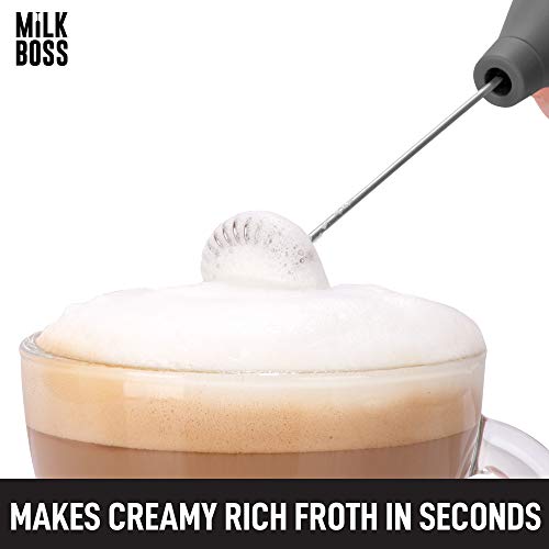  Ghty Milk Frother Handheld Whisk Mixer - Coffee Frother Electric Handheld Foam Maker & Frother For Coffee - Portable Electric Whisk With 16-Piece Stencils For Lattes, Matcha & More (Black)