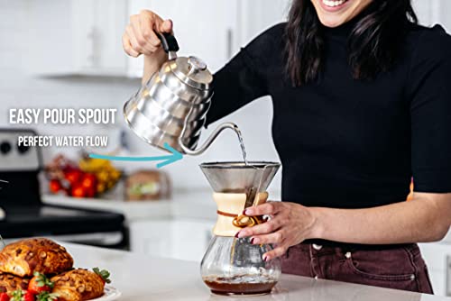  Pour Over Coffee Kettle With Thermometer - Gooseneck Kettle For Coffee And Tea, Stainless Steel Pour Over Kettle For All Stovetops (Copper Coated, 1.0 Liter, 34 Fl Oz)