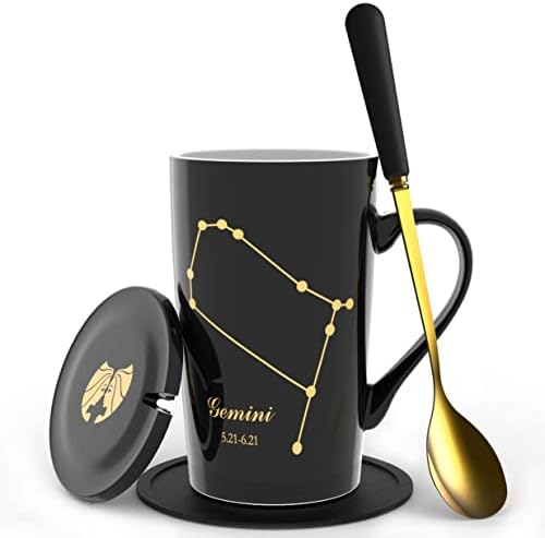  -15oz Scorpio Coffee Mug With Long Handle Spoon Lid Birthday Gift Ceramic Creative Constellation Zodiac Capacity Tea Cup For Cocoa Water Milk Juice (Scorpio-Black Gold)