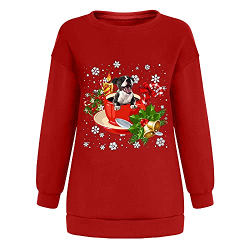  Sinpiling Womens Crewneck Long Sleeve Sweatshirt Winter Christmas Cute Dog Printed Tops Casual Pullover Lightweight Blouse