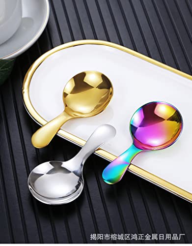  Color Short Handle Dessert Spoon Stainless Steel Sugar Salt Spice Spoon Condiment Tea Coffee Scoop Small Kids Spoon Kitchen Tools (color), 9*4.5CM
