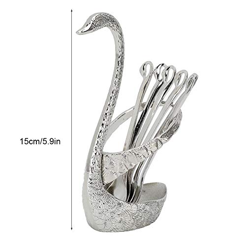  Stainless Steel Coffee Stir Spoon Gold Fruit Coffee Spoon Scoop Elegant Dessert Flatware With Swan Holder 6 Spoons For Wedding Gift And Decoration Cutlery Set(2#)