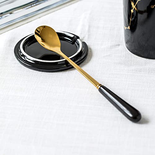  -15oz Scorpio Coffee Mug With Long Handle Spoon Lid Birthday Gift Ceramic Creative Constellation Zodiac Capacity Tea Cup For Cocoa Water Milk Juice (Scorpio-Black Gold)