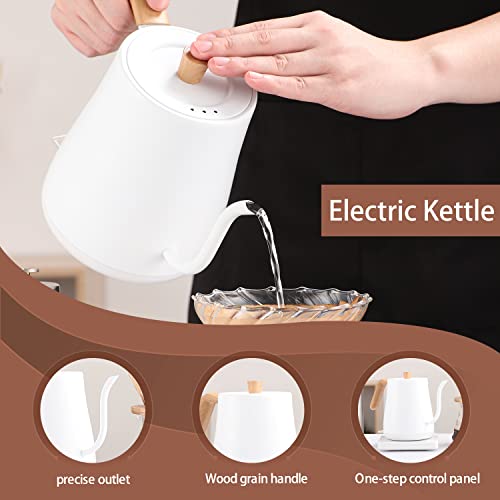  CUZE Gooseneck Electric Kettle, Pour Over Coffee And Tea Kettle, 100% Stainless Steel Inner With Leak Proof Design, 1000W Rapid Heating 0.8L (Wood Handle)