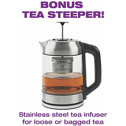  GK1758 Temperature Control 1.7L With Tea Steeper Electric Kettle, Stainless Steel, Glass