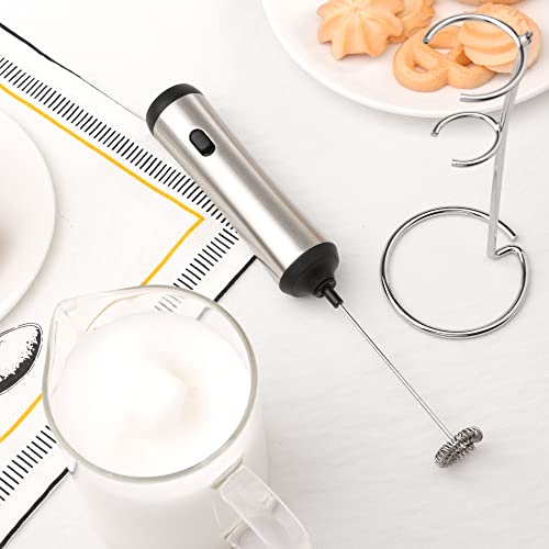  Frother Handheld, Electric Milk Frother, USB C Rechargeable Milk Frother, Mini Frother With Stand, Kitchen Gift Hand Frother For Coffee Cappuccino, Frappe, Matcha, Hot Chocolate-Stainless Steel Silver