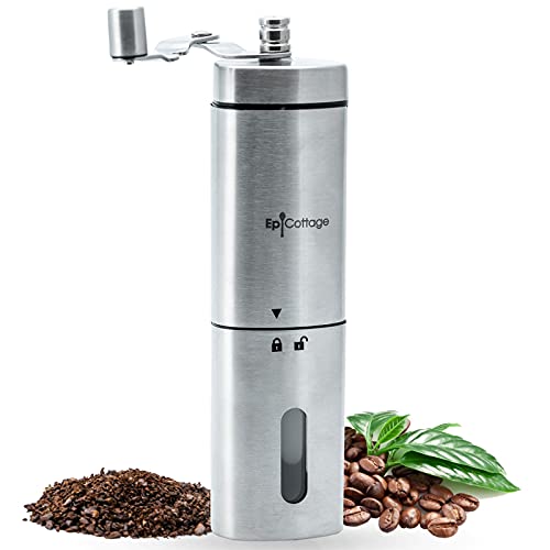  Manual Coffee Bean Grinder - Stainless Steel Adjustable Conical Burr Hand Mill - Grind Espresso Beans With Small Portable Crank Grinders For Travel Camping Backpacking Or Home