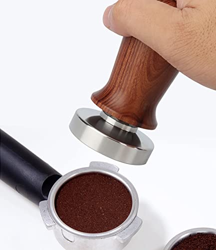  NHUNI Calibrated Espresso Tamper, Calibrated Coffee Tamper With Spring Loaded Wooden Handle Stainless Steel Flat Base (Color : E, Size : 53mm)