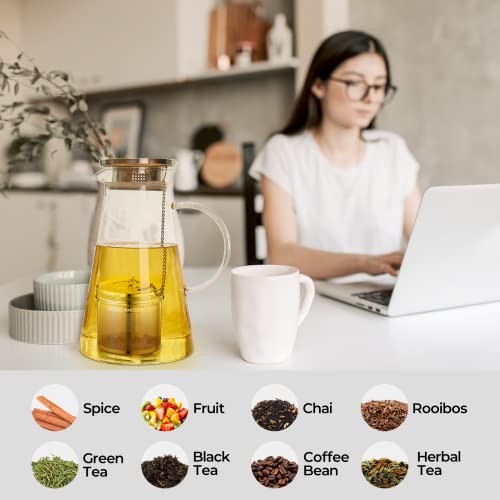  2 Pack Large Tea Ball Infuser For Loose Leaf Tea & Spice Ball For Cooking Soup, 18/8 304 Stainless Steel, Threaded Lid, Chain Hook, Extra Fine Mesh Tea Strainer Ball For Herb, Iced Tea