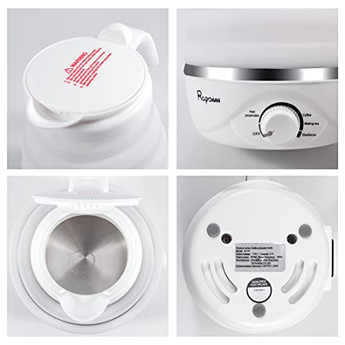  Travel Foldable Electric Kettle 700ml, Small Portable Kettle Food Grade Silicone With Separable Power Cord, Collapsible Water Heater For Tea Coffee, Boil Dry Protection 110V 850W US Plug (White)