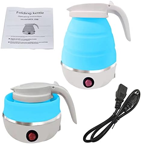  Foldable Portable Electric Kettle, Travel Folding Electric Kettle, Food-grade Silicone,3Mins Fast Boiling,600ML Portable Electric Kettle For Travel Or Camping With Power Cord 110/220V US Plug