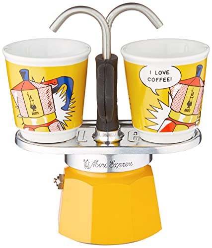 Bialetti - Mini Express Lichtenstein: Moka Set Includes Coffee Maker 2-Cup (3 Oz), Yellow, Aluminium