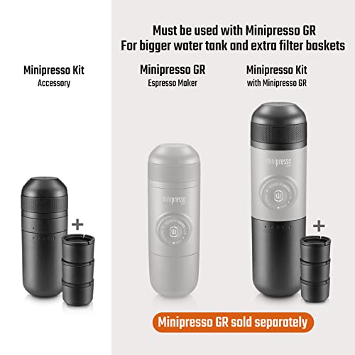 Wacaco Minipresso Kit, Accessory For Minipresso GR, Larger Water Tank With 3 Filter Baskets, For Lungo Espresso