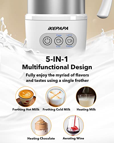  Milk Frother – Electric Milk Frother And Steamer For Home – 13.5oz/380ml Large Capacity – 5-in-1 Functions With Heating And Frothing – Ideal For Latte, Cappuccino, Chocolate, Hot Milk, 500W
