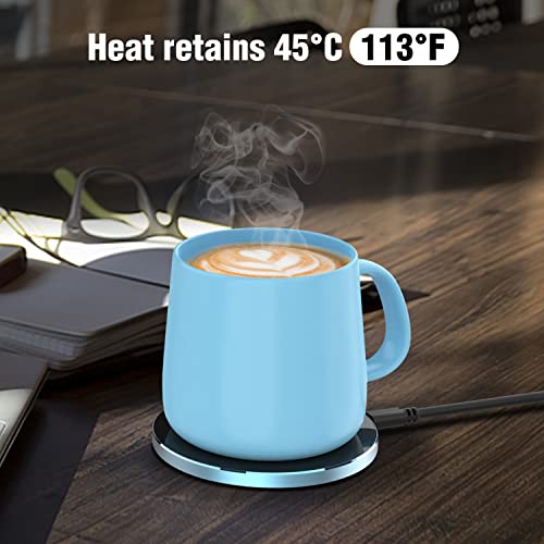  Auto On/Off Gravity-Induction Coffee Mug With Intelligent Temperature Control 113°F/45°C Cup Warmer Self-Heating With Wireless Charging Function Gifts For Home Office (Mug Included) Blue