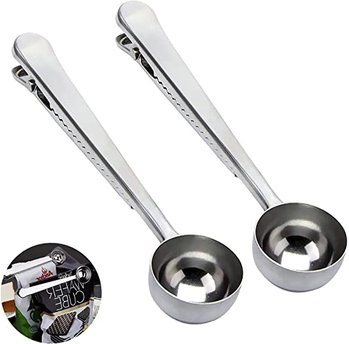  Coffee Scoop Clip Stainless Steel Tablespoon Coffee Spoon With Long Handle Multifunction Sealing Bag Clip For Tea, Coffee, Protein Powder, Instant Drinks, Kitchen Tools