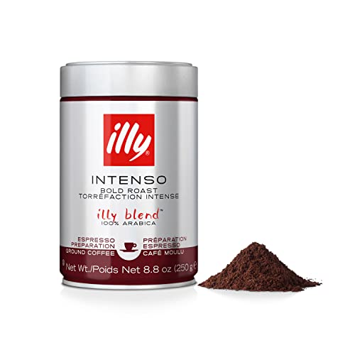 Illy Intenso Ground Espresso Coffee, Bold Roast, Intense, Robust And Full Flavored With Notes Of Deep Cocoa, 100% Arabica Coffee, No Preservatives, 8.8 Ounce Can (Pack Of 6)