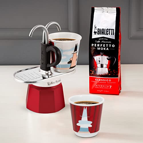  Bialetti - Mini Express Magritte: Moka Set Includes Coffee Maker 2-Cup (2.8 Oz), Red, Aluminium