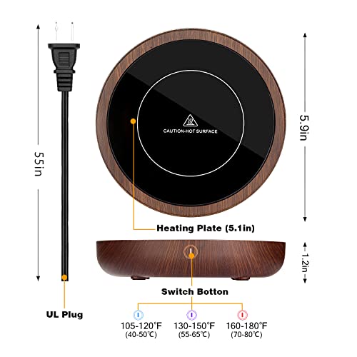  Ug Warmer, KRGMNHR Coffee Warmer For Desk Auto Shut Off, 3-Temperature Settings, Wax Melt Warmer Heating Plate (Up To 180° F), Wood Grain