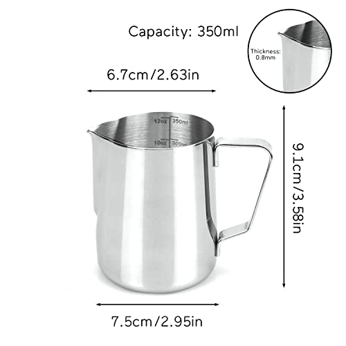  12oz Milk Frothing Pitcher, Stainless Steel Espresso Latte Cup Steaming Pitcher Creamer Cup, Milk Frother Cup Espresso Machine Accessories Barista Tools Jug For Coffee Cappuccino With Latte Art Pen