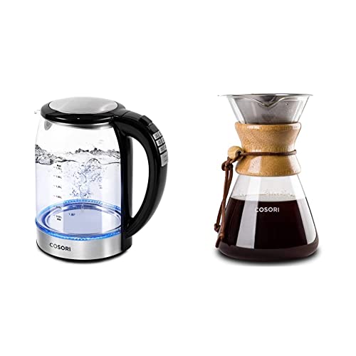  Electric Kettle Temperature Control With 6 Presets, Hot Water Boiler & Tea Heater, 1.7L, Black & Pour Over Coffee Maker With Double-layer Stainless Steel Filter, 34 Ounce