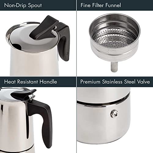  Stainless Steel Stovetop Espresso Coffee Maker, 4-Cup, 3.5"D X 5"W X 7"H
