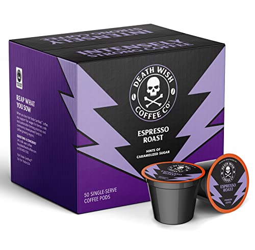  Single Serve Pods - Extra Kick Of Caffeine - Dark Roast Coffee Pods - Made With USDA Certified Organic, Fair Trade, Arabica And Robusta Beans (50 Count) - Packaging May Vary