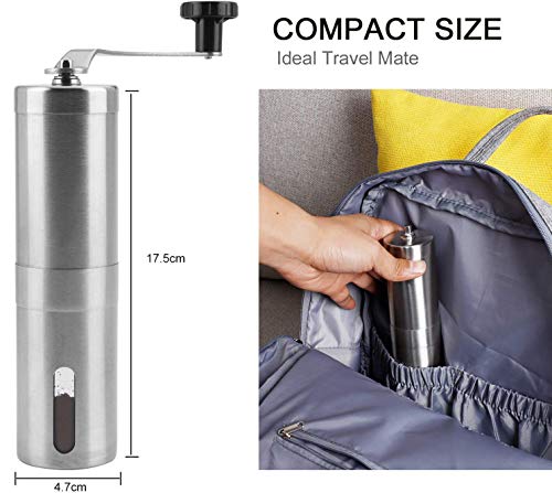  Manual Coffee Grinder, XIBLISS Burr Coffee Grinder Stainless Steel With Adjustable Ceramic Conical Burr, Hand Crank Mill, Compact Size Perfect For Your Home, Office Or Travelling
