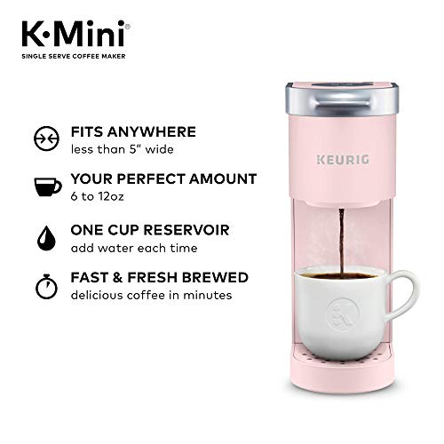 FRIGIDAIRE EFR372-PINK 3.2 Cu Ft Pink Retro Compact Rounded Corner Premium Mini Fridge & Keurig K-Mini Coffee Maker, Single Serve K-Cup Pod Coffee Brewer, 6 To 12 Oz. Brew Sizes, Dusty Rose