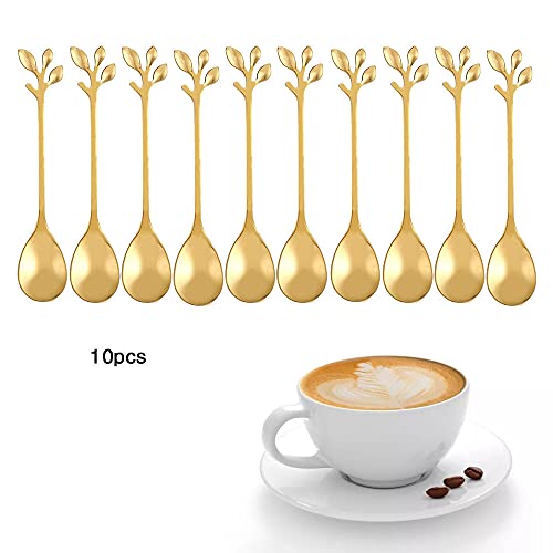  Christmas Stainless Steel Gold Leaf Coffee Spoon, Christmas Gold Leaf Coffee Spoon, Stainless Steel Leaf Coffee Spoon, Ice Cream Tea Spoon And Fork, Cake, Sugar Coffee Stirring Spoon Set