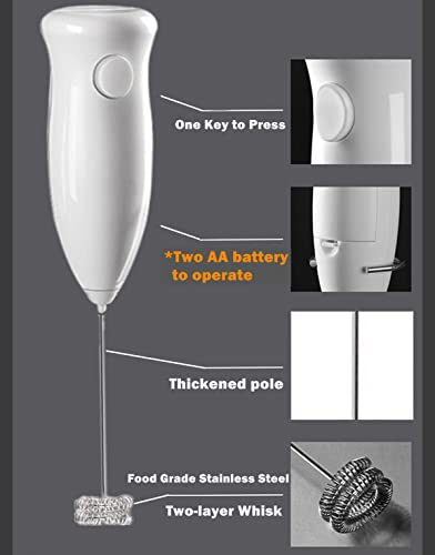  Ilk Frother For Coffee, Turimon Battery Powered Electric Milk Frother Handheld For Coffee, Lattes, Matcha/Mini Hand Drink Mixer Whisk/Coffee Bar Accessories - White