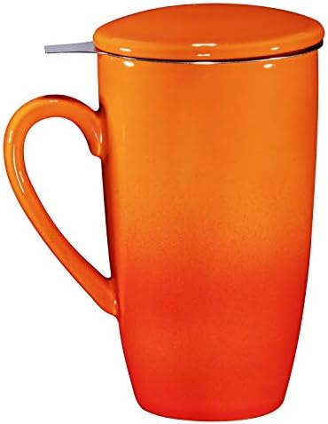  16 Oz Porcelin Ceramic Mug With Tea Infuser And Lid, Loose Leaf Tea Cup, Gift For Tea Lovers, Large Mug For Office And Travel, Gift For Christmas, Coffee Mug With Lid, Grey