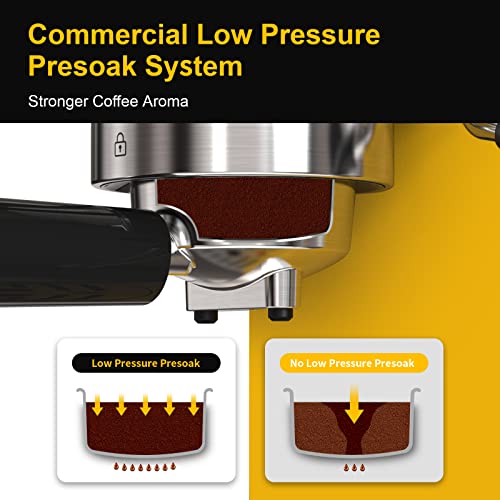  Espresso Machine 20 Bar, Professional Espresso Maker With Milk Frother Steam Wand, Compact Espresso Coffee Machine With 35oz Removable Water Tank For Cappuccino, Latte, Stainless Steel, Yellow