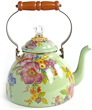  AcKenzie-Childs Courtly Check Enamel Tea Kettle, Decorative Tea Kettle, 3-Quart Capacity
