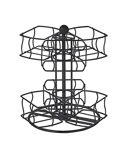   Tea Bag Spinning Carousel – 6 Compartments, Up To 60 Tea Bags Storage, Spins 360-Degrees, Lazy Susan Platform, Modern Black Design, Home Or Office Kitchen Counter Organizer