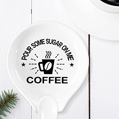  Coffee Spoon Rest And Spoon,Funny Coffee Quote Pour Some Sugar On Me Coffee Ceramic Coffee Spoon Holder-Station Decor Coffee Bar Accessories-Gifts For Coffee Lovers