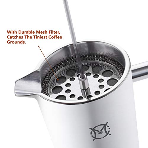  French Press Coffee Maker – Single Serve 1 Cup Small Stainless Steel Thermal Double Walled French Press 350ML/12OZ