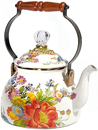  AcKenzie-Childs Courtly Check Enamel Tea Kettle, Decorative Tea Kettle, 3-Quart Capacity